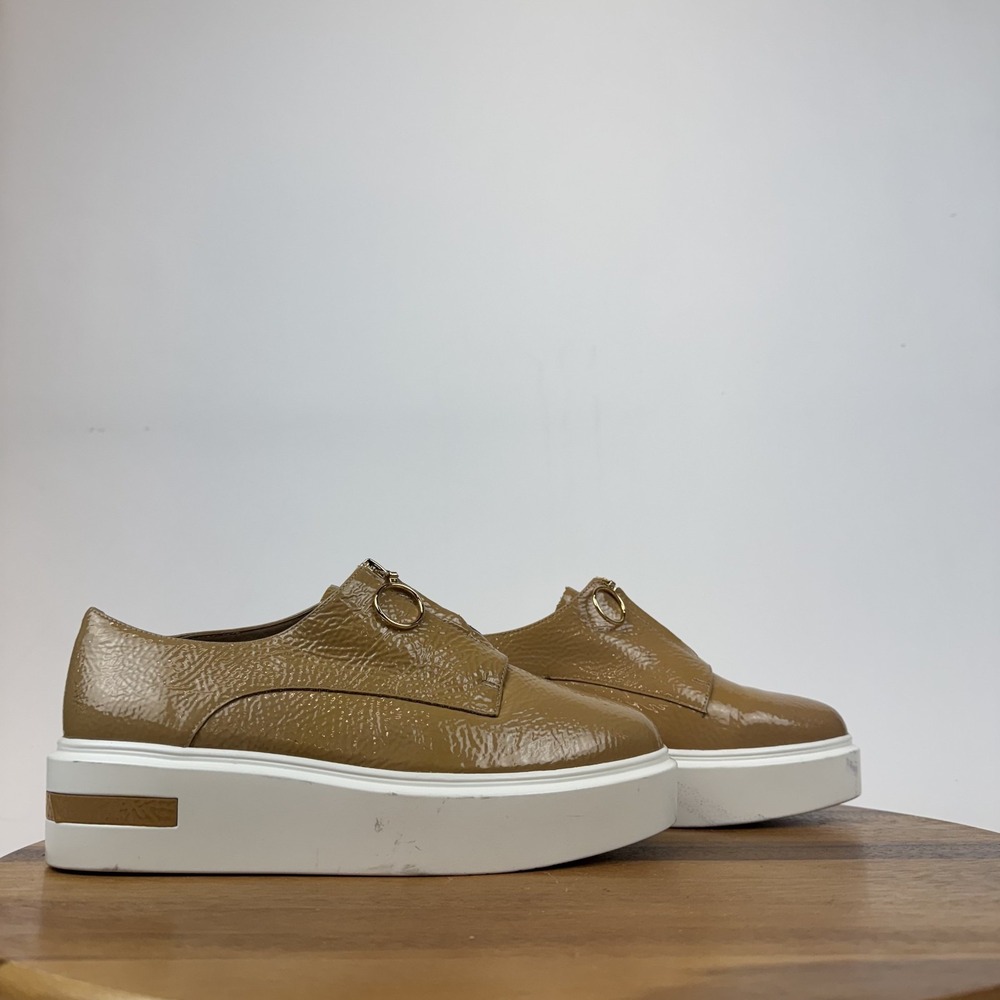 Womens Linea Paolo Kelani Brown Patent Leather Platform Sneakers Sizeโ 8 M GUC